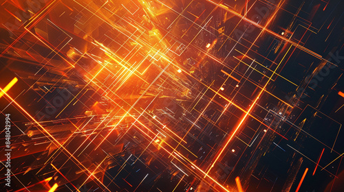 Orange and Tangerine glowing abstract geometric lines
