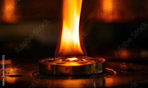Macro shot of a gas burner emitting a steady flame