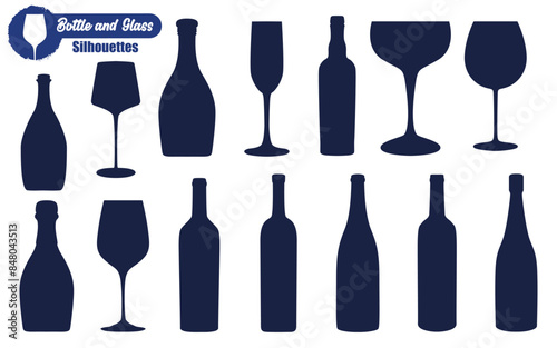 Wine Bottle and glass silhouette vector