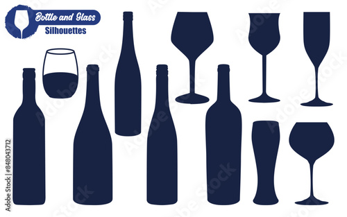 Wine Bottle and glass silhouette vector