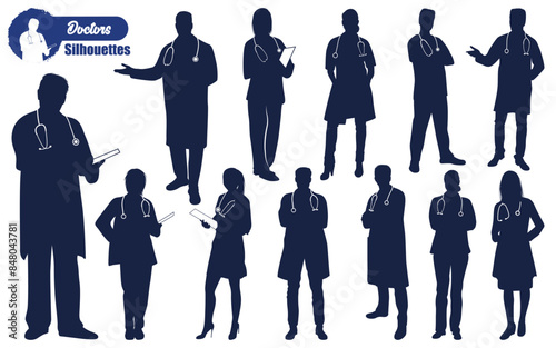 Male and female medical doctor silhouette vector art
