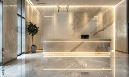 Polished marble wall, white glossy interior