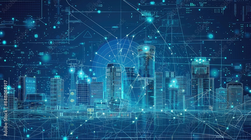 Digital blueprint of futuristic skyline. no text, logo, number, watermark, blurry, defocused Digital blueprint of futuristic skyline. no text, logo, number, watermark, blurry, defocused