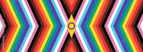 Intersex Progress Pride flag. New LGBTQ Pride Flag. New  Updated Intersex Inclusive Progress Pride Flag. Banner Flag for LGBT, LGBTQ or LGBTQIA plus Pride. Vector illustration