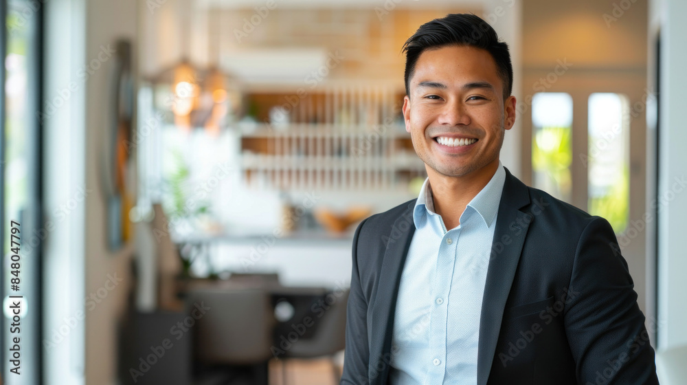 Fototapeta premium Confident Male Real Estate Portrait, Professional Environment, Diverse Workforce, Corporate Photography, Team Collaboration, Engaged Employees, Authentic Work Settings.