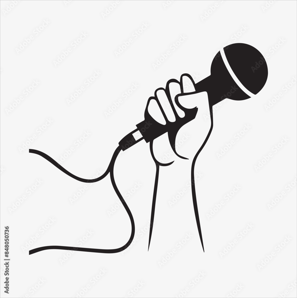 © Faysal Design House - grabbing microphone By hand line art vector silhouette illustration