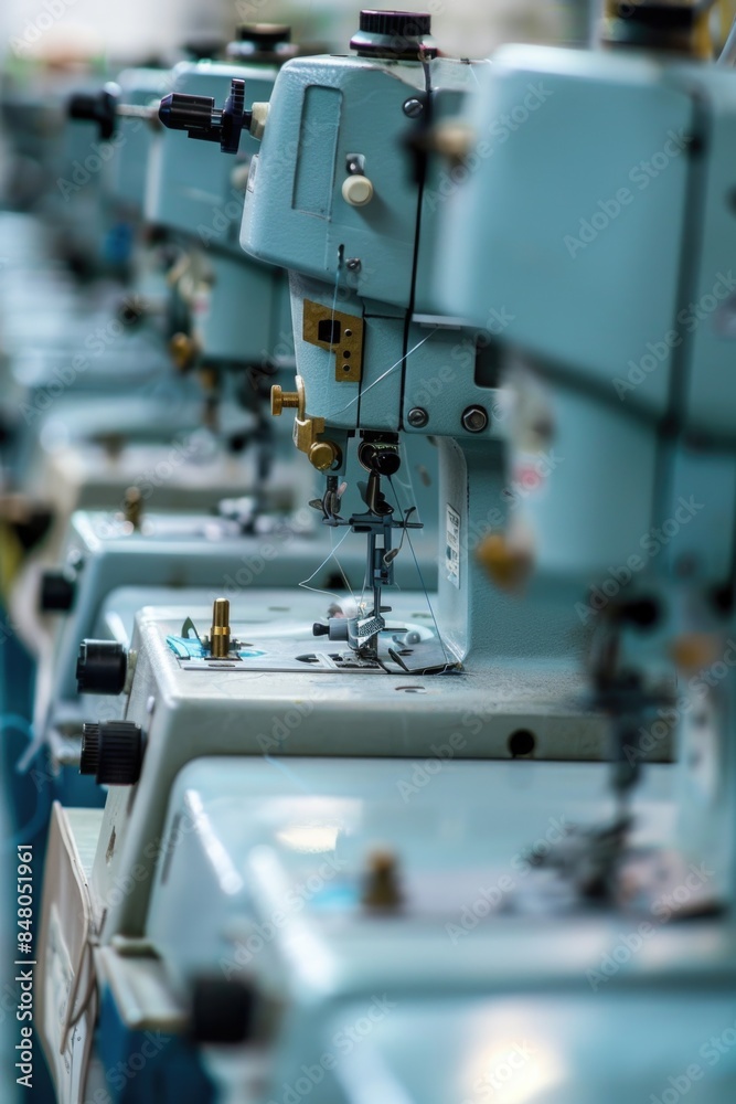 Sewing machines lined up side by side Sewing machines lined up side by side