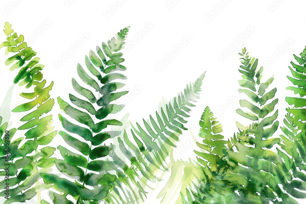 A serene and vibrant watercolor painting of a fern forest, perfect for nature-inspired designs A serene and vibrant watercolor painting of a fern forest, perfect for nature-inspired designs