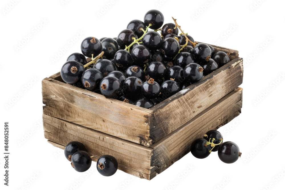Black currants in a wooden crateisolated on transparent background Black currants in a wooden crateisolated on transparent background