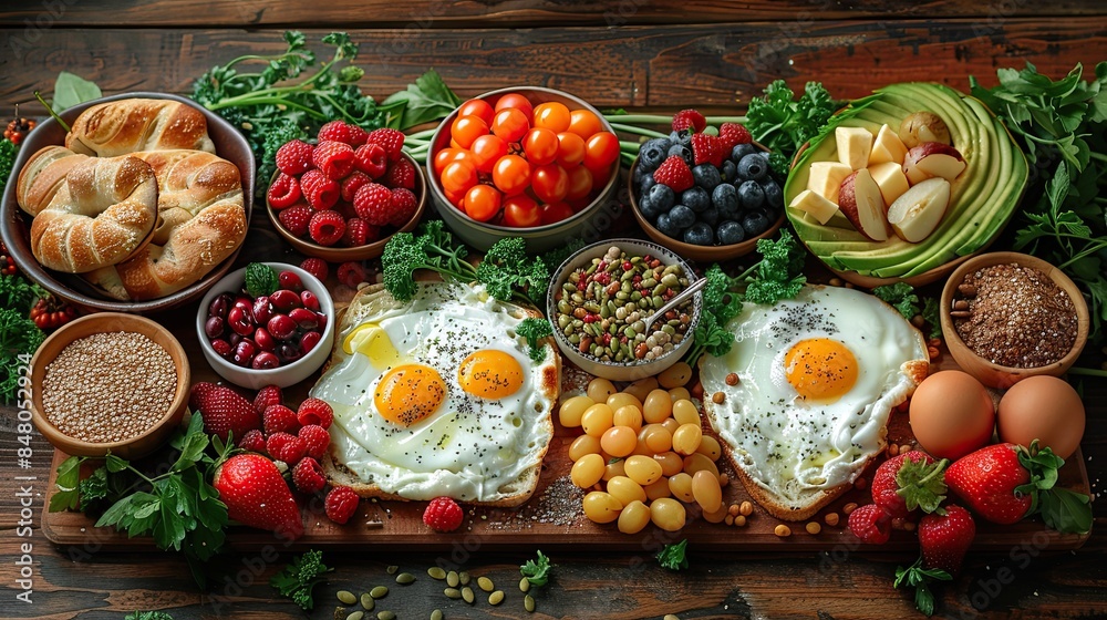 Breakfast spread top view flat lay Breakfast spread top view flat lay
