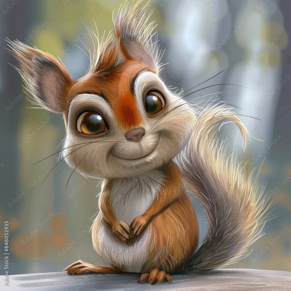 Cute cartoon character of a squirrel with big eyes, offering a charming and whimsical visual appeal. Cute cartoon character of a squirrel with big eyes, offering a charming and whimsical visual appeal.