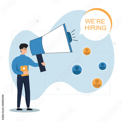 Hiring illustrations. Hr managers searching new employee, reading CV and giving job candidate review. Recruitment agency concept. Vector illustration isolated on background