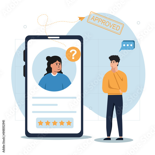 Hiring illustrations. Hr managers searching new employee, reading CV and giving job candidate review. Recruitment agency concept. Vector illustration isolated on background