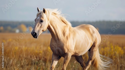 Golden Palomino Horse Running Through a Field © We3 Animal