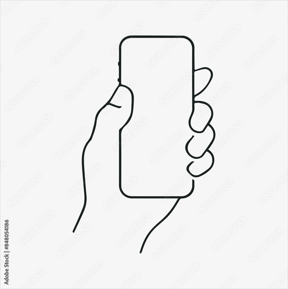 grabbing phone by hand line art vector silhouette illustration grabbing phone by hand line art vector silhouette illustration