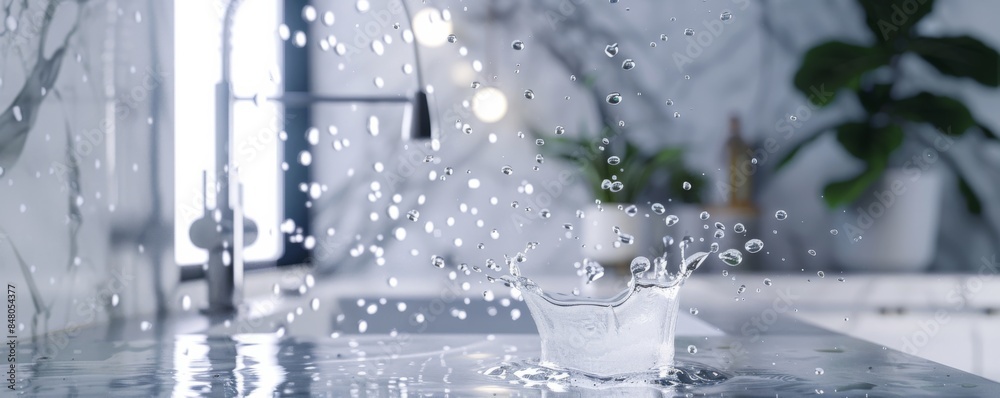 Washing hands in the sink with flowing water in light bathroom, antibacterial concept banner. Generative AI. Washing hands in the sink with flowing water in light bathroom, antibacterial concept banner. Generative AI.