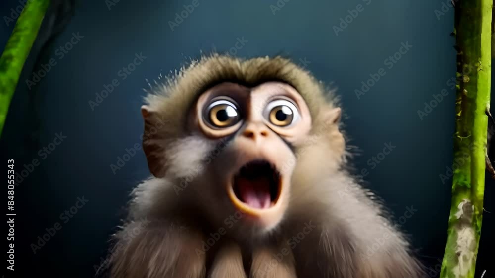 A very surprised small monkey with wide open eyes and mouth A very surprised small monkey with wide open eyes and mouth