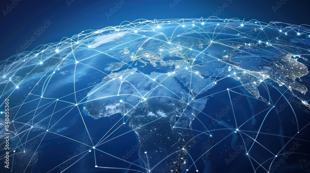 Obraz premium network of interconnected data cables spanning the globe, 