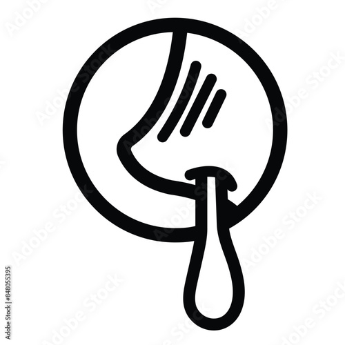 Snot from nose when having flu sickness icon illustration with black outline isolated on square white background. Simple flat nasal problem cartoon styled drawing. photo
