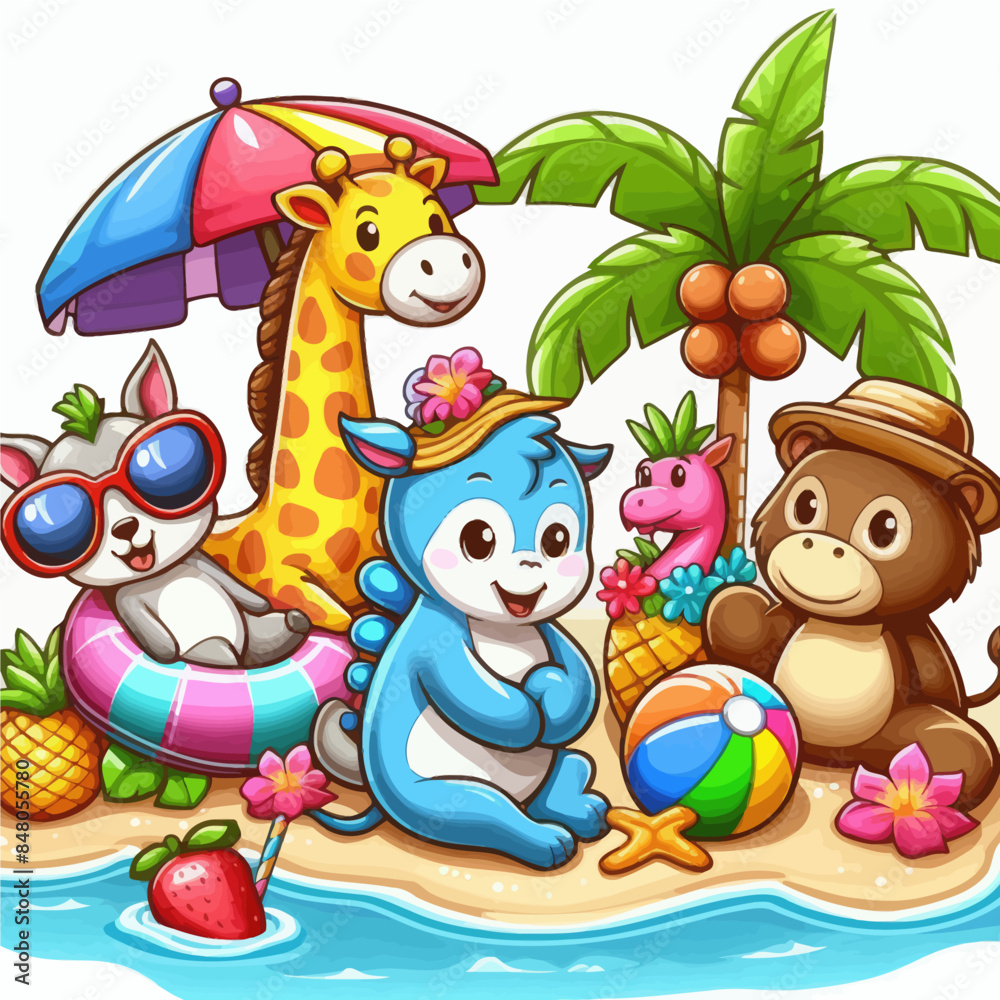 Fototapeta premium animal beach party vector 