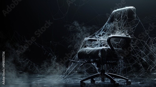 Labor shortage concept illustrated by an office chair marked as vacant and covered in spider webs, symbolizing the lack of skilled staff available
