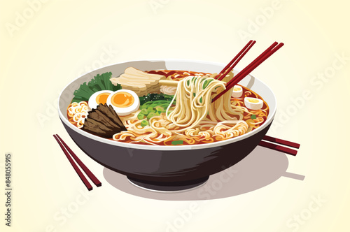 Asian food meal ramen noodle chinese illustration cooking vector design, digital drawing flat illustration isolated on a white background