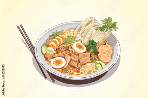 Asian food meal ramen noodle chinese illustration cooking vector design, digital drawing flat illustration isolated on a white background