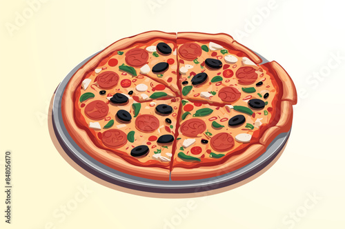 Hand drawn cartoon chopped italian pizza illustration, digital drawing flat illustration isolated on a white background