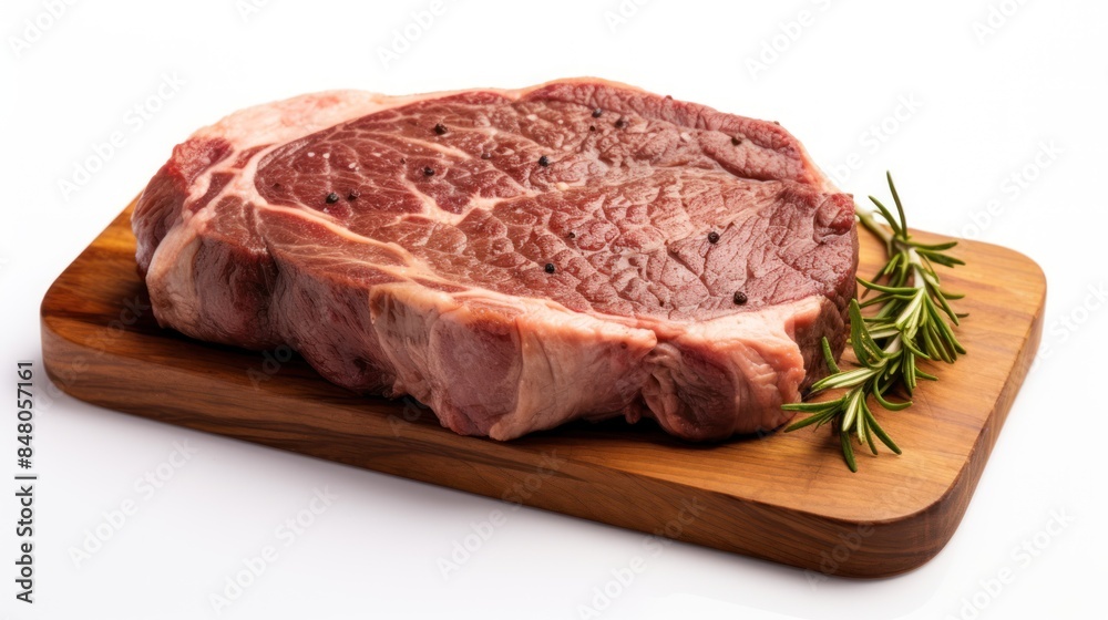 Close up beef rib eye steak on white Close up beef rib eye steak on white