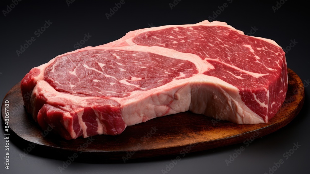 Close up beef rib eye steak on white Close up beef rib eye steak on white