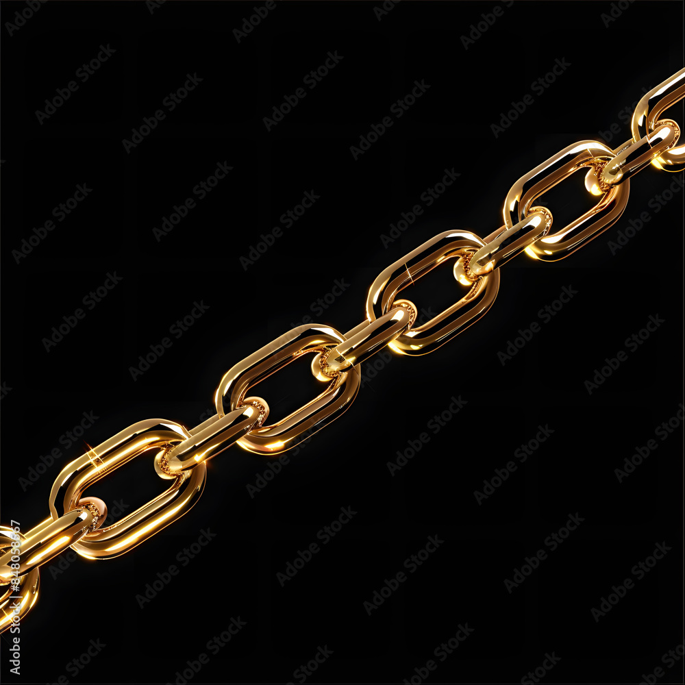 A detailed close-up image of a shiny gold chain against a black background. The chain's intricate links are highlighted, showcasing the luxurious and high-quality craftsmanship of the jewelry A detailed close-up image of a shiny gold chain against a black background. The chain's intricate links are highlighted, showcasing the luxurious and high-quality craftsmanship of the jewelry