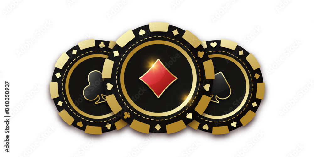 Realistic playing chip with the suit of diamond in the center, gambling tokens. Trio of playing chips or token. Concept poker or casino. Gambling coin with suit diamonds. Banner for web app or site. Realistic playing chip with the suit of diamond in the center, gambling tokens. Trio of playing chips or token. Concept poker or casino. Gambling coin with suit diamonds. Banner for web app or site.