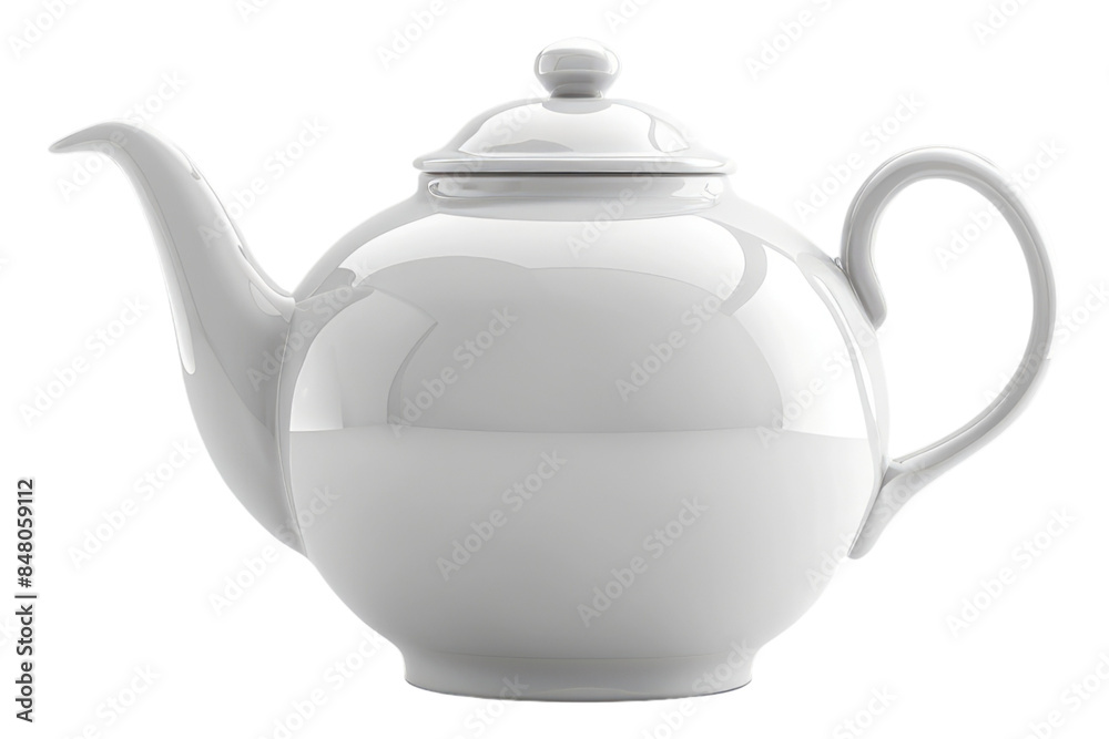 White ceramic teapot isolated on transparent background