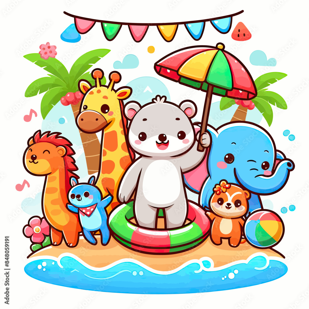 Naklejka premium animal beach party vector 