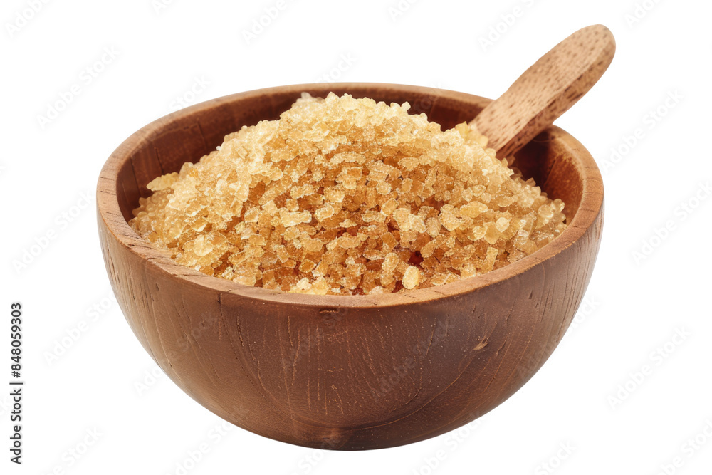 Brown sugar in wooden bowl isolated on transparent background Brown sugar in wooden bowl isolated on transparent background