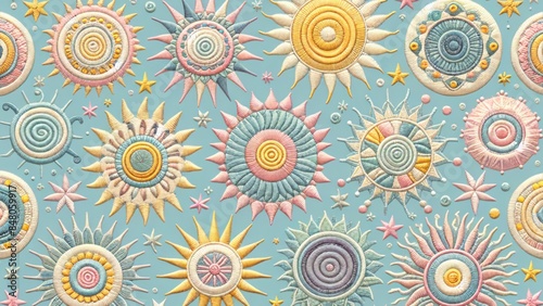 Sun Embroidery Seamless Patterns