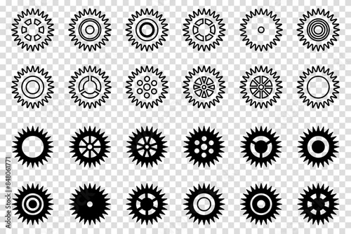 Gears icon set. Setting gears icon. Collection of mechanical cogwheels. Vector illustration with black sprocket sign icons design element.