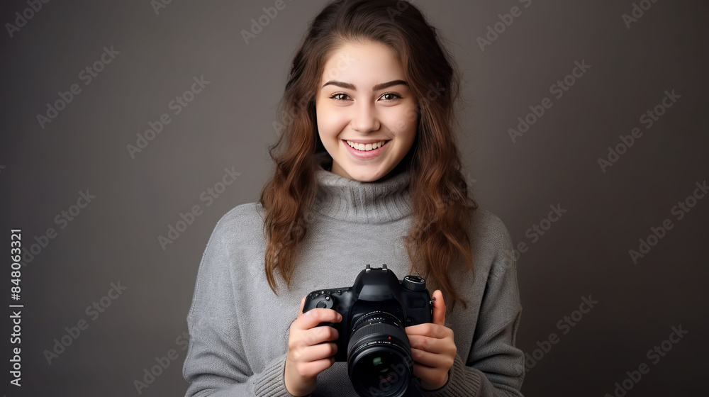 Young chubby student woman, Female student or female photographer Young chubby student woman, Female student or female photographer