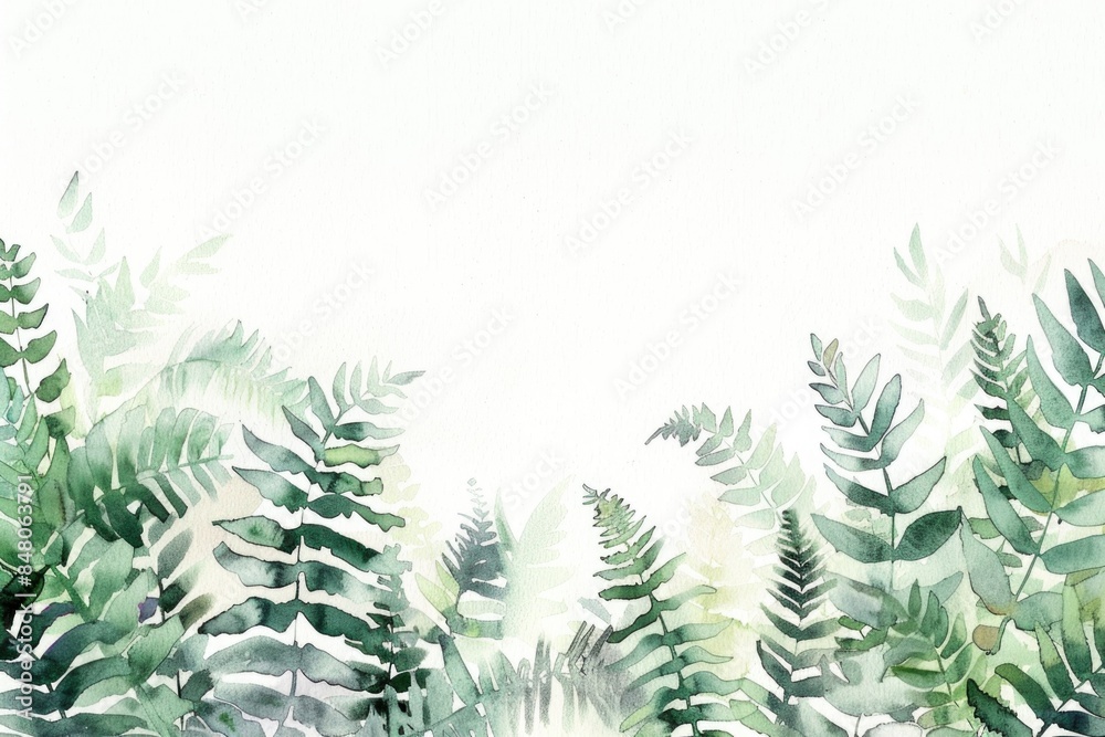 Obraz premium A serene forest landscape painted in watercolors, featuring trees and foliage