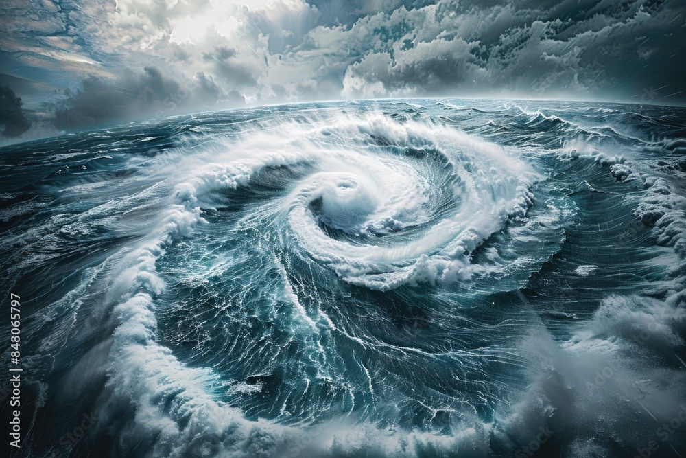 A large wave crashes in the middle of a calm body of water A large wave crashes in the middle of a calm body of water