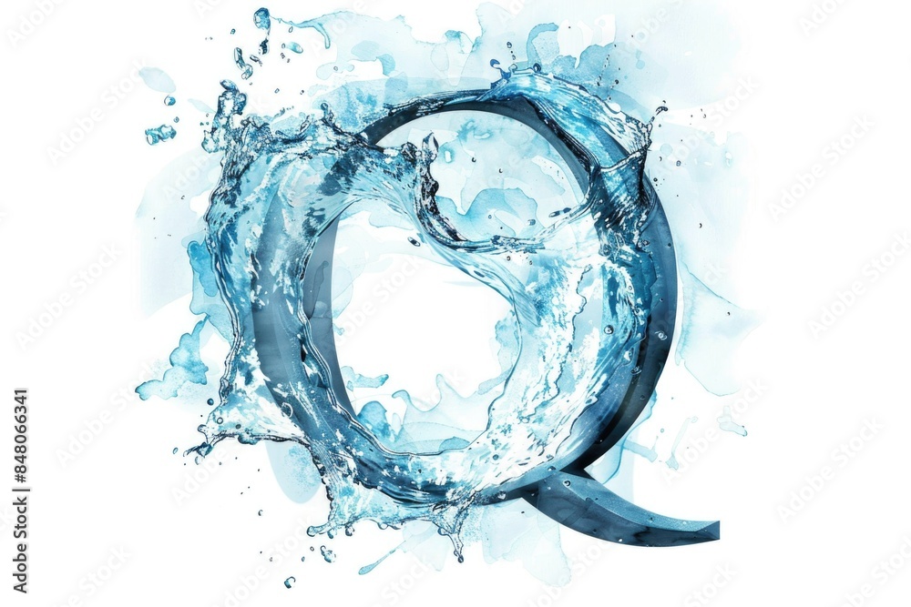 A close-up shot of a single water droplet forming the shape of the letter Q A close-up shot of a single water droplet forming the shape of the letter Q