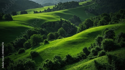 Rolling Green Hills and Lush Trees
