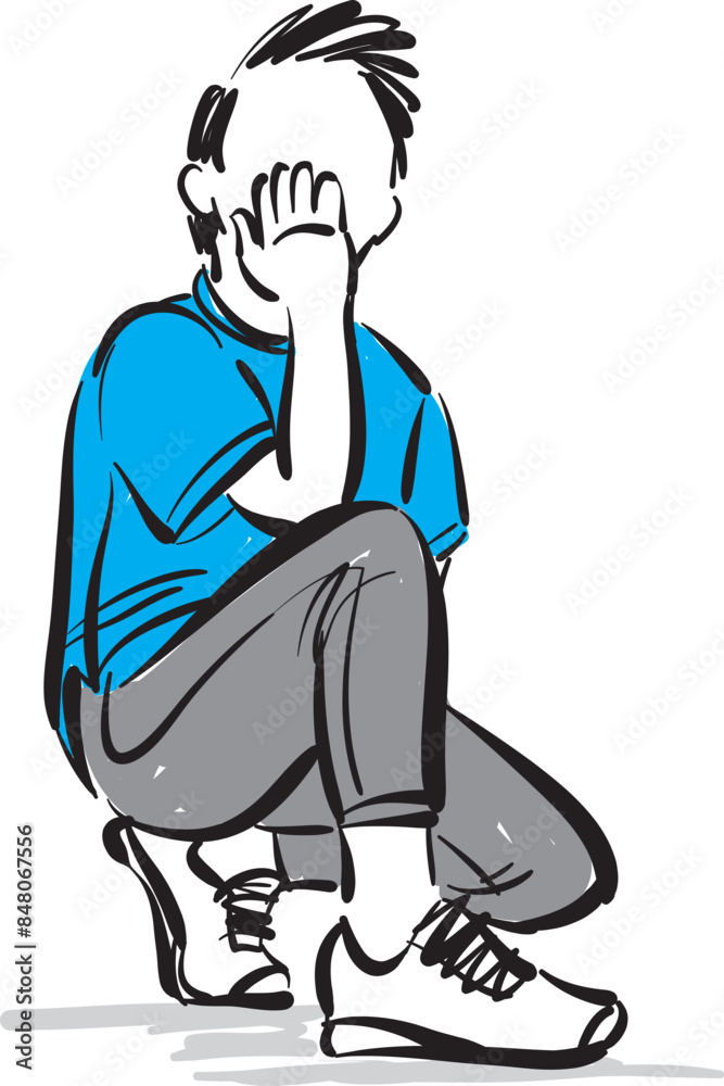 boy child thinking position concept vector illustration