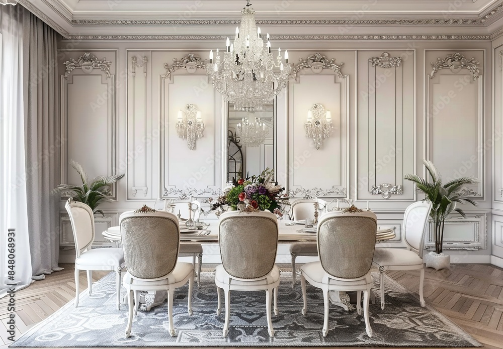 Fototapeta premium Elegant Dining Room Decor: Captivating Spaces for Stylish Dining Experiences