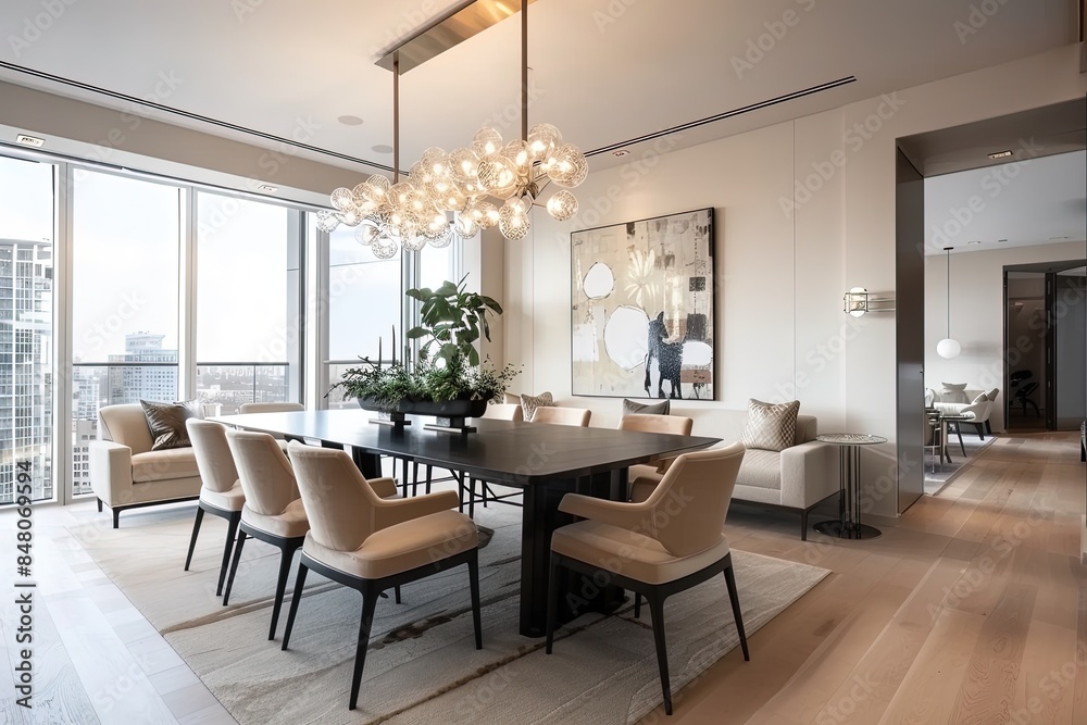Fototapeta premium Elegant Dining Room Decor: Captivating Spaces for Stylish Dining Experiences