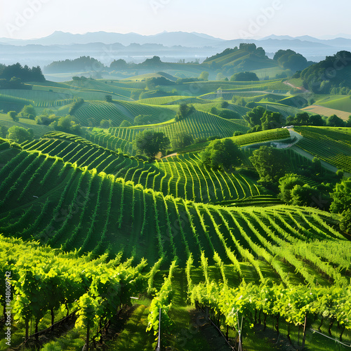 picturesque vineyards in jeruzalem wine region in eastern slovenia isolated on white background, studio photography, png photo
