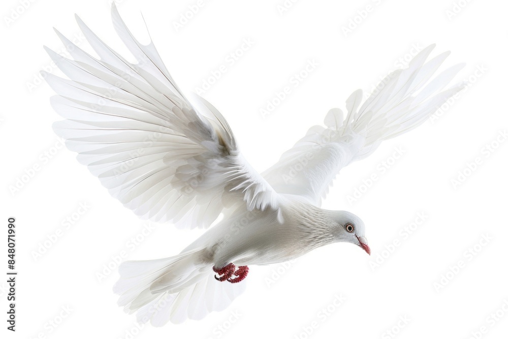 A white bird soars through the air with its wings spread, ready to take off A white bird soars through the air with its wings spread, ready to take off