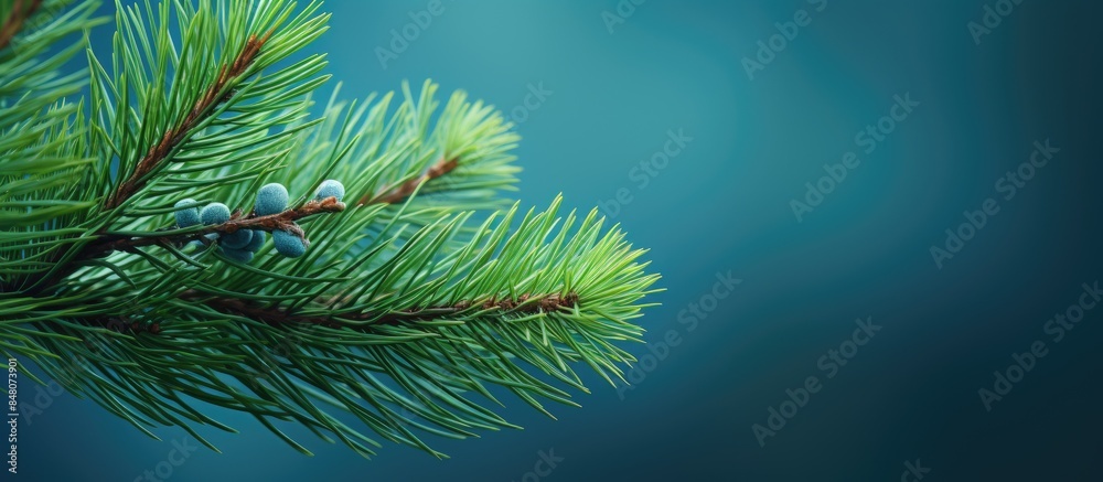 Fototapeta premium Pine branch with needles close up. Creative banner. Copyspace image