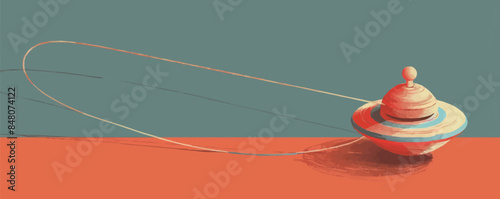 Traditional spinning top toy with string Vector flat minimalistic isolated illustration