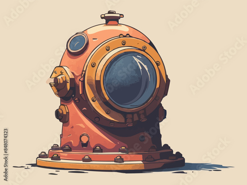 Vintage diving helmet with glass portholes Vector flat minimalistic isolated illustration